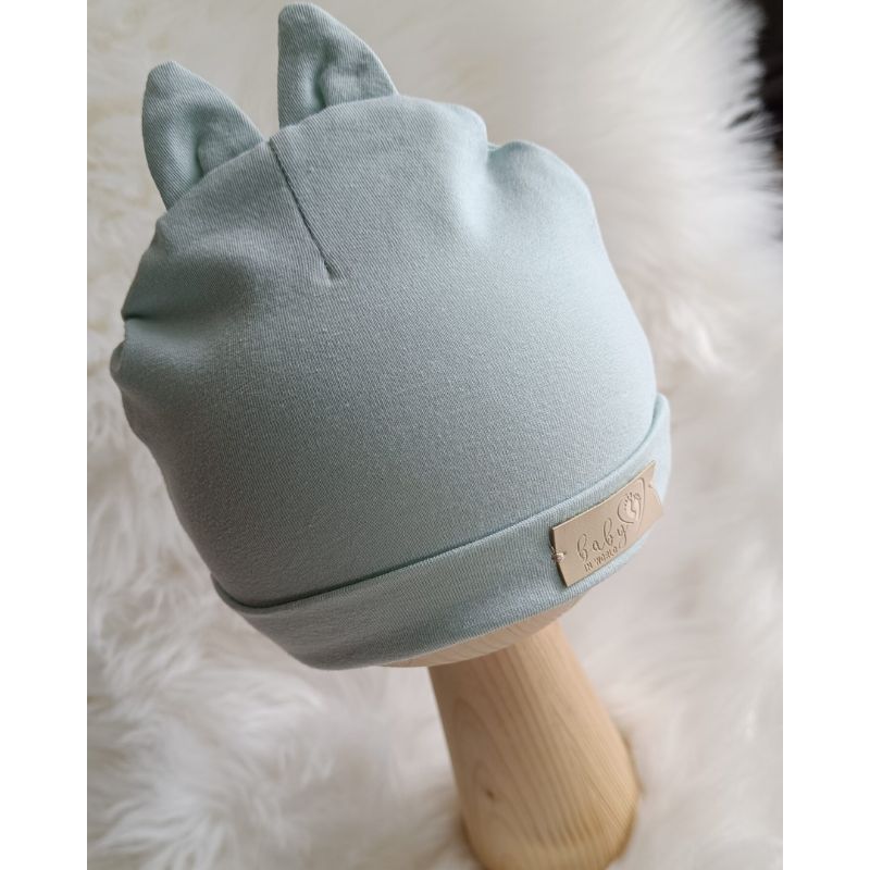 BABY 01574 Czapka niemowlęca z uszami jersey Teal 6-9m