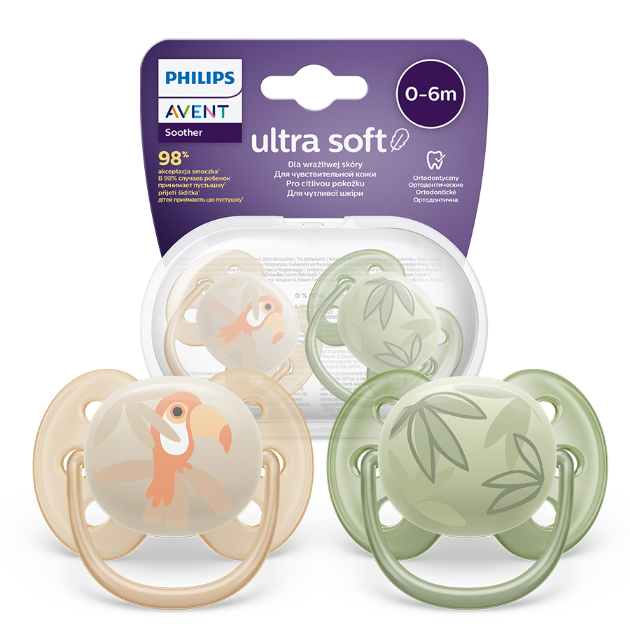 AVENT SCF091/07 Smoczek Ultra Soft 0-6m papuga/liście