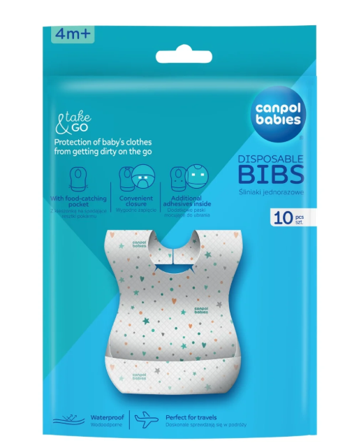 CANPOL 1/800 Wodoodporne śliniaki jednorazowe z kieszonką 10 szt.