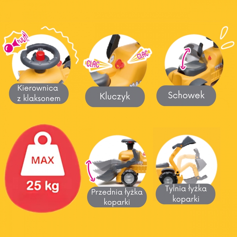 FALK 910N Jeździk Marcel Construction z łyżką i przyczepą