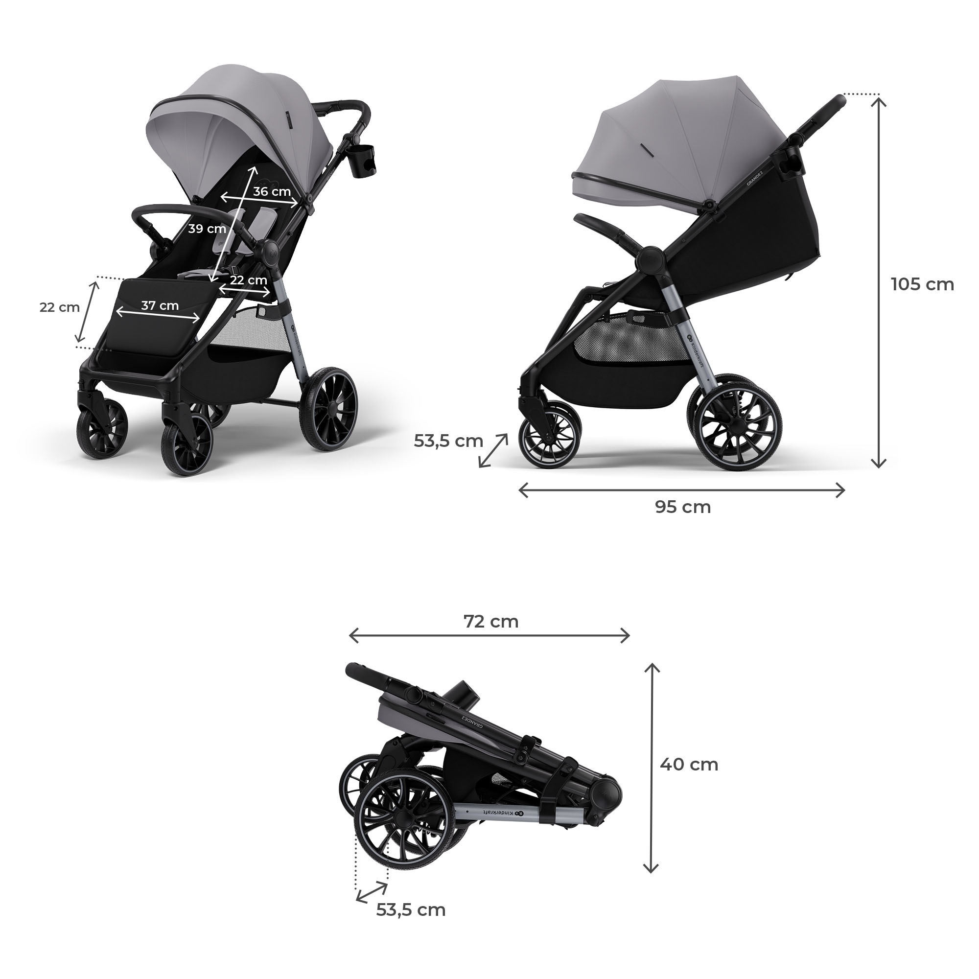 KINDERKRAFT Wózek spacerowy GRANDE 2 moonlight grey - obrazek 5