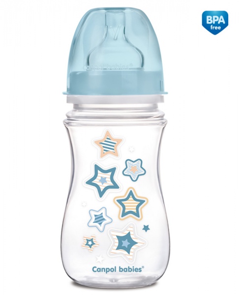 CANPOL 35/217 Butelka szerokootworowa antykolkowa Easystart Newborn Baby 240 ml niebieskie gwiazdki