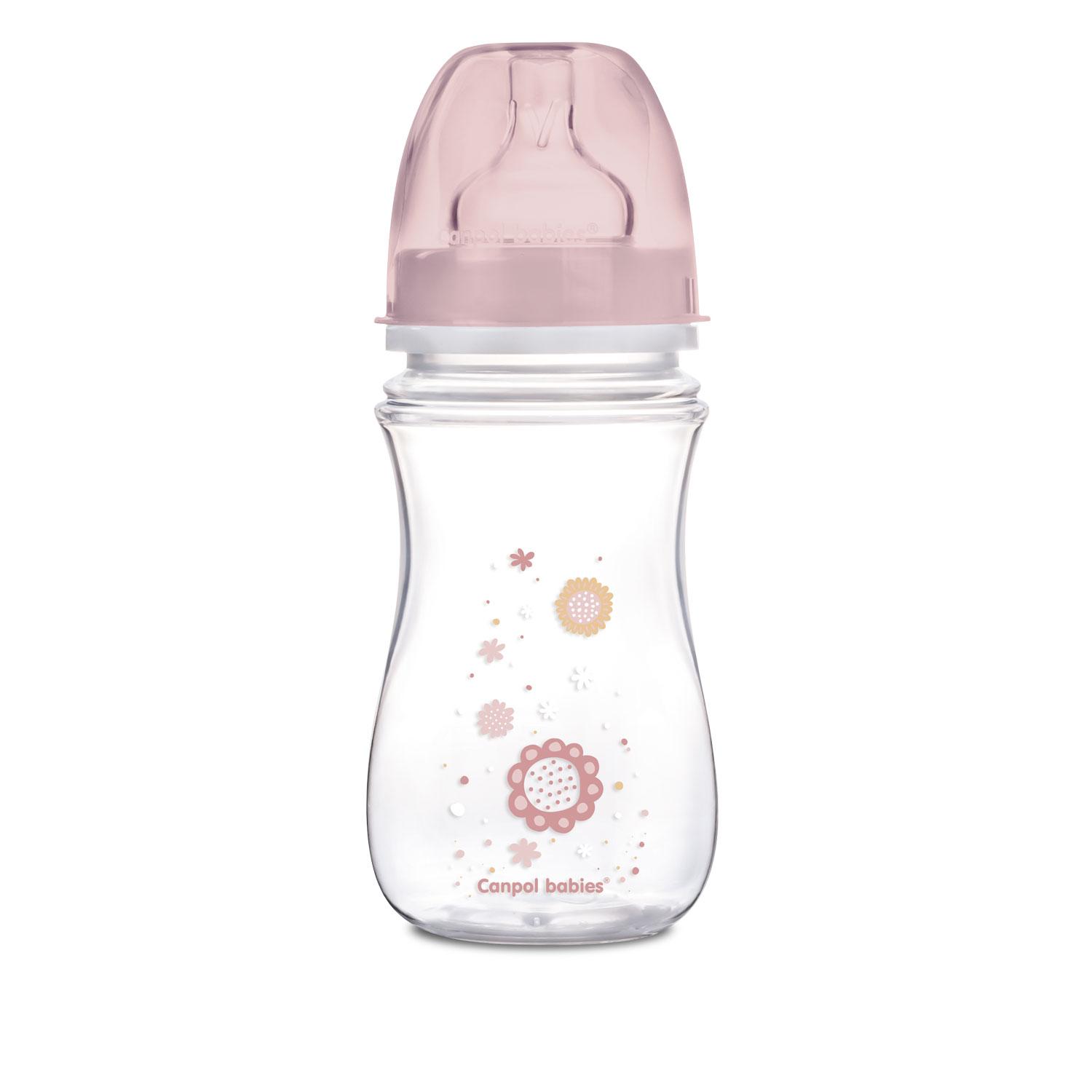 CANPOL 35/217 Butelka szerokootworowa antykolkowa Easystart Newborn Baby 240 ml różowe kwiatki