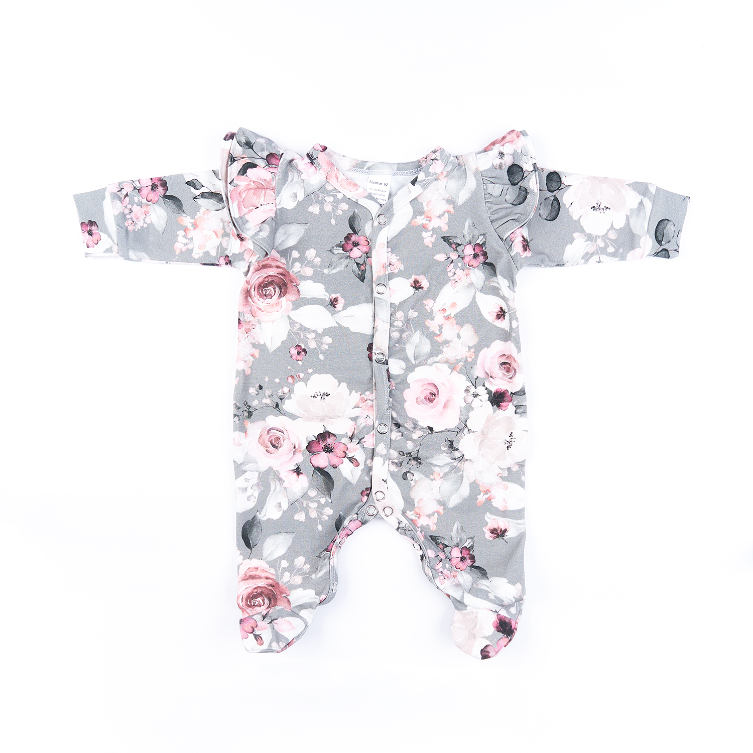 BABY 01335 Pajac niemowlęcy dł rękaw Grey Rose 56/62
