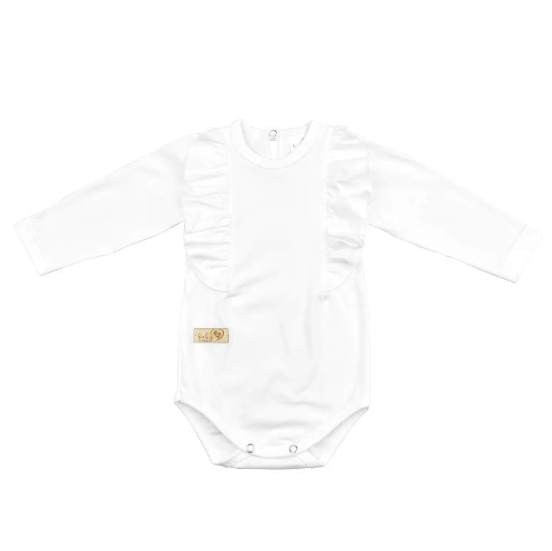 BABY 01377 Body niemowlęce dł rękaw Falbanka Ecru 56/62